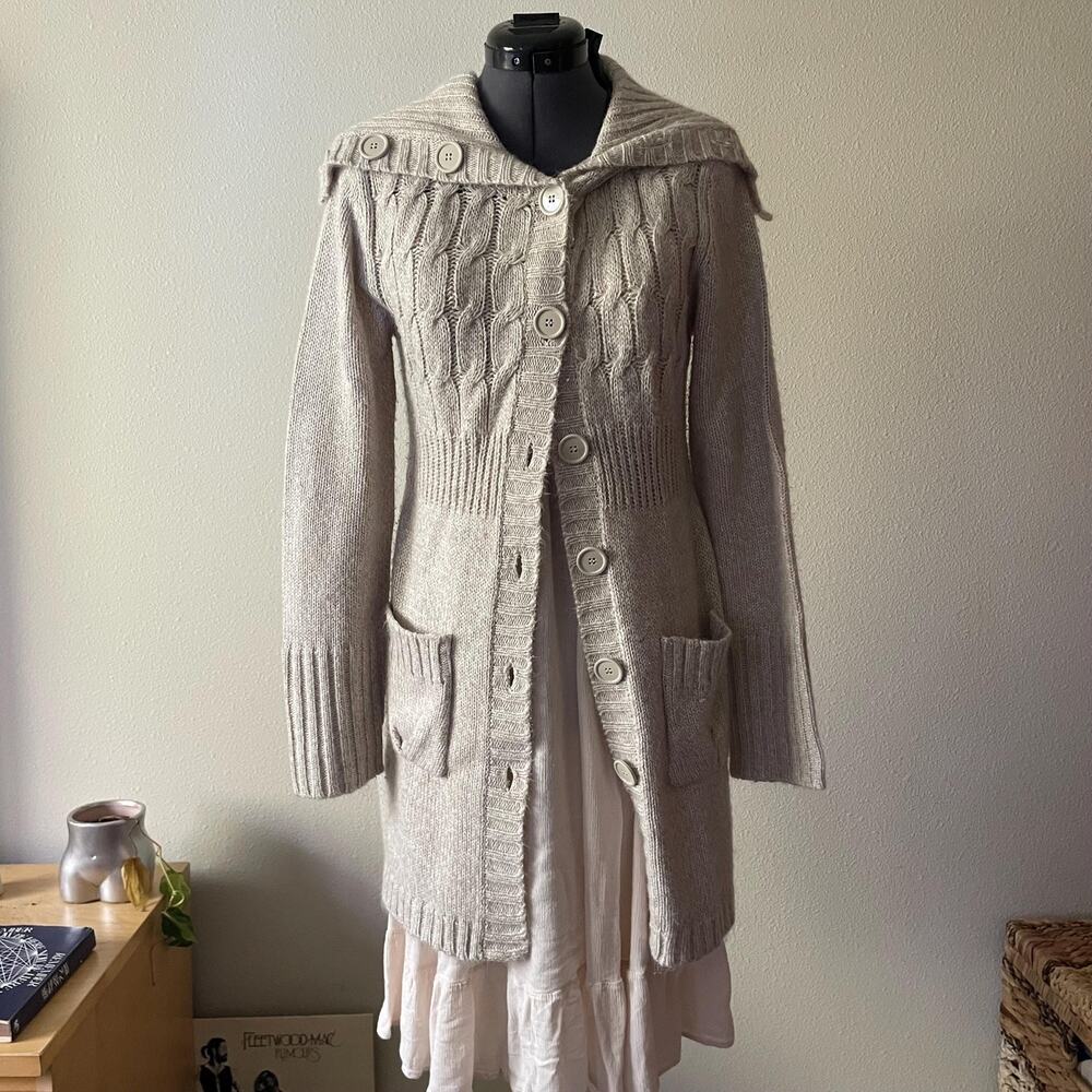 Y2K vintage 2000s long cream cardigan sweater duster boho fairy | size M/L